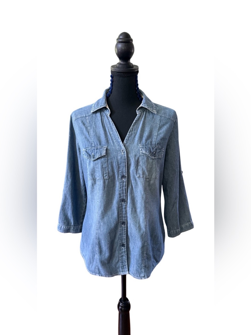 Ana  Light Blue Denim Button-Front Shirt